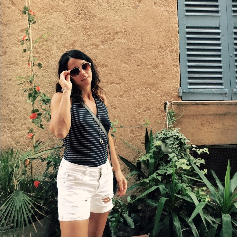 Zara Ribbed Blue & White Bodysuit